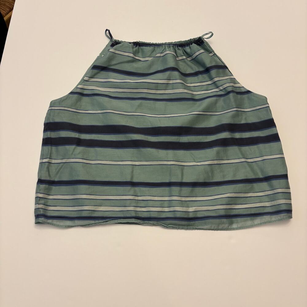 Banana Republic Womens L Tencel Striped Halter Top Sage Blue Lined Sleeveless